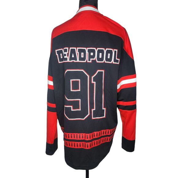Deadpool Hockey Jersey 91 Long Sleeve Shirt Medium Marvel Movie Comic HTF Rare - Picture 2 of 3